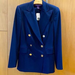 Ralph Lauren blue label women’s size 4 navy  double breasted blazer w/ Saks tag